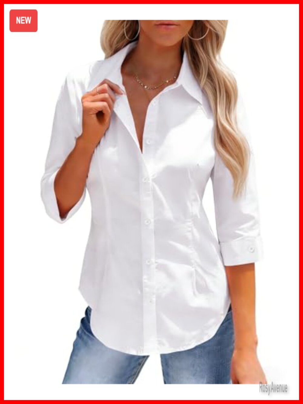 Women's 3/4 Sleeve Button Down Stain Shield Blouse Business Casual